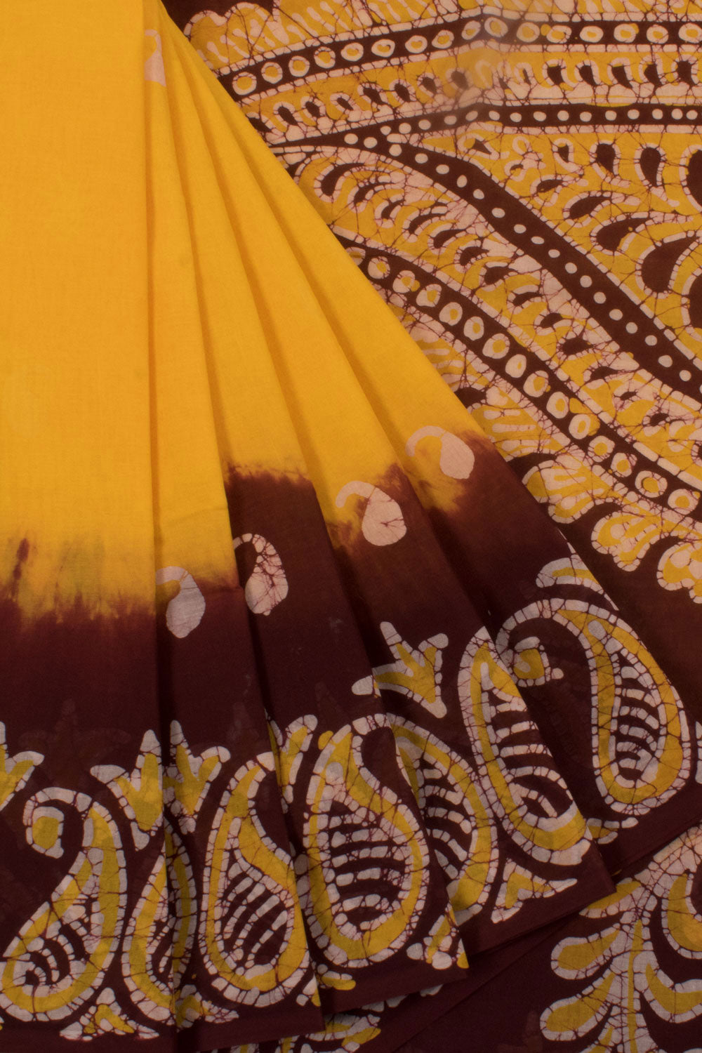 Batik Printed Cotton Saree with Paisley Motifs