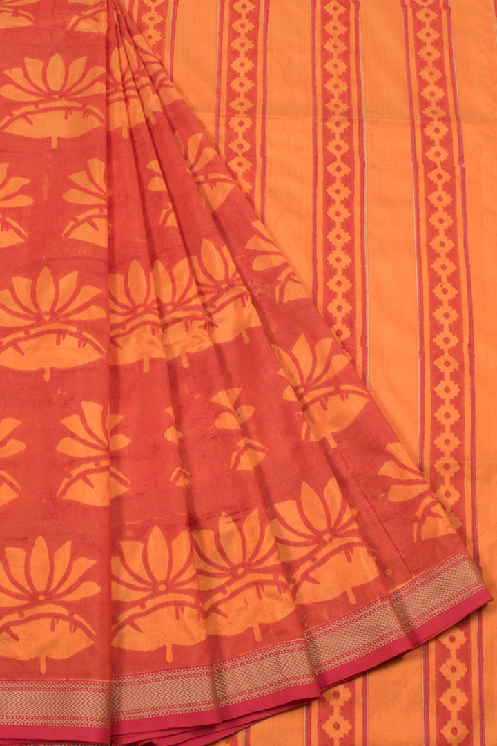 Handloom Maheshwari Silk Cotton Saree with Lotus Motifs and Lehar Border 