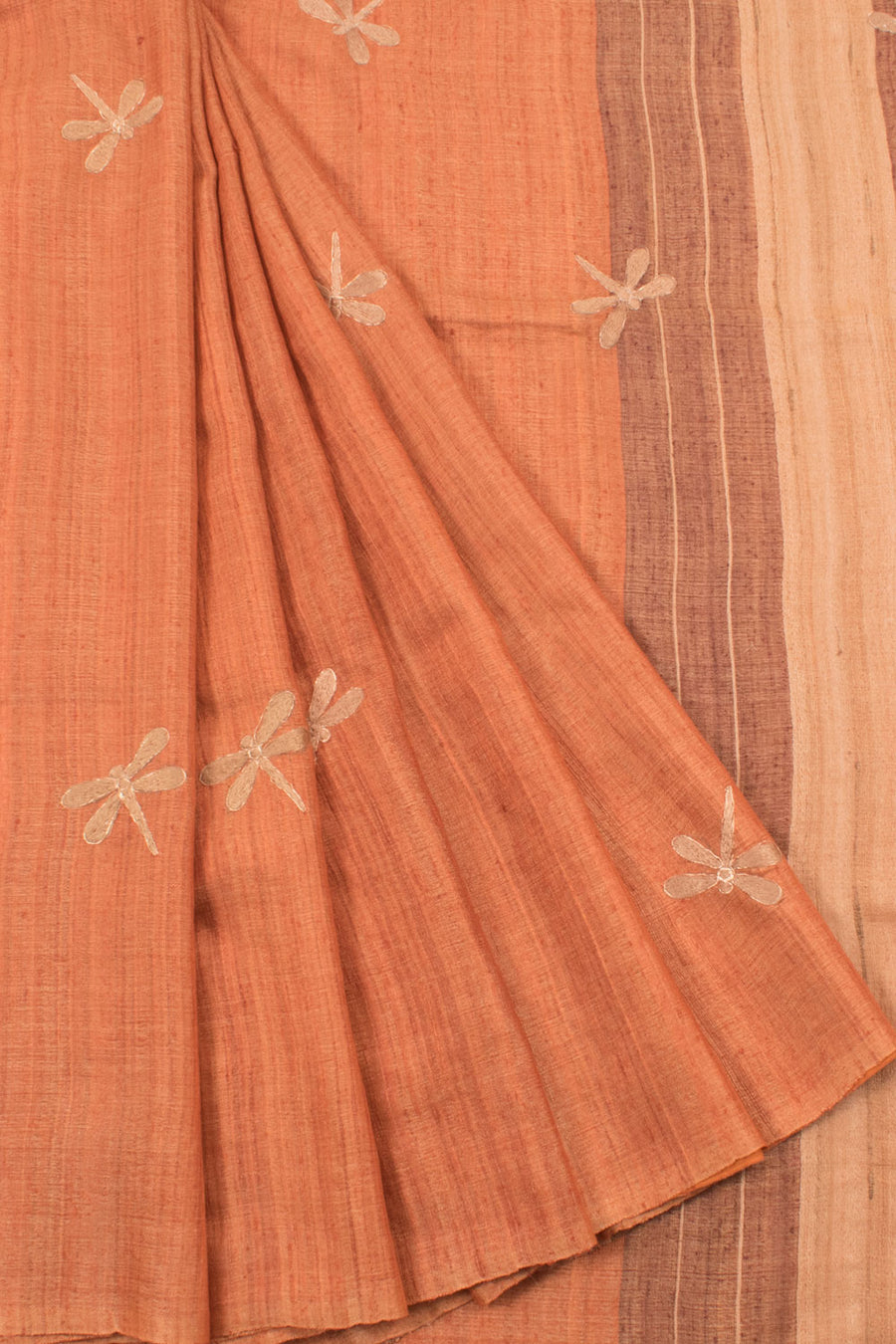 Handloom Maheshwari Tussar Silk Saree with Dragonfly Embroidery