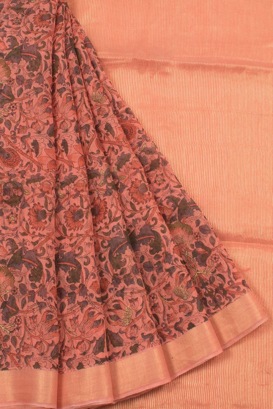 Printed Maheshwari Silk Cotton Saree with Floral Motifs and Zari Border 