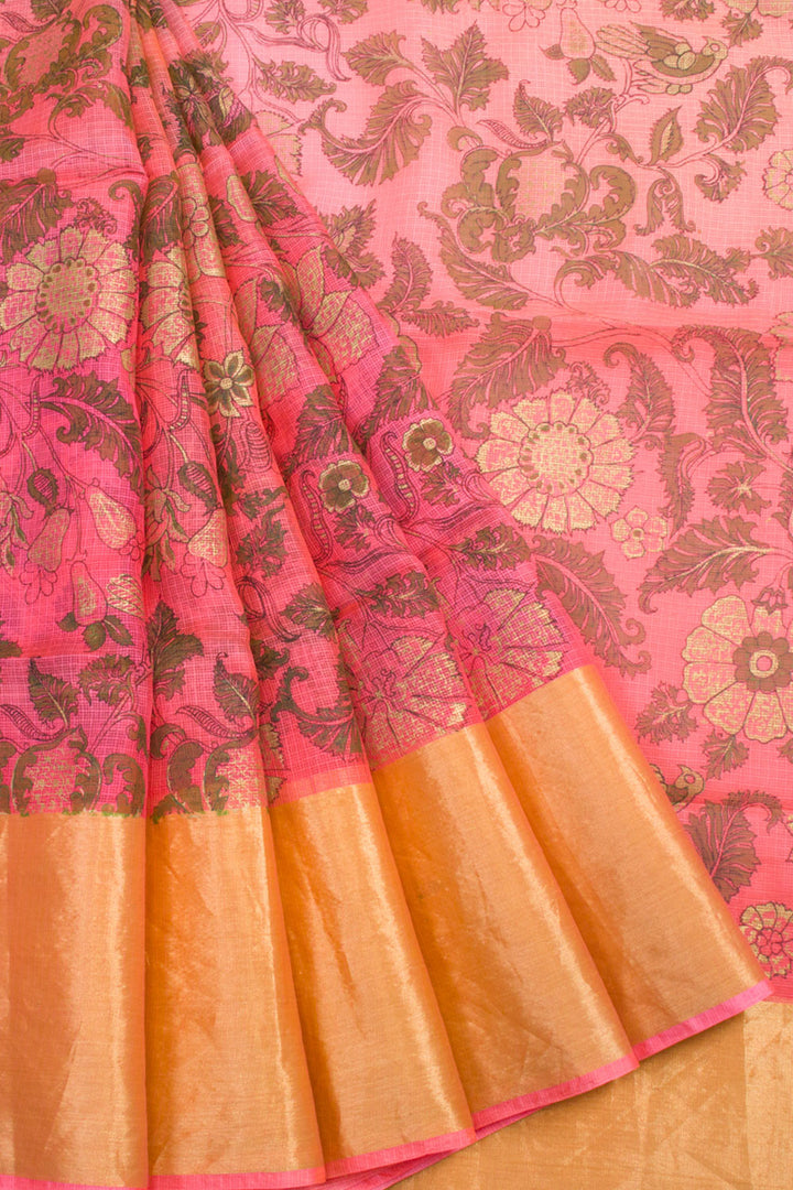 Pink Printed Kota Silk Saree 10061000