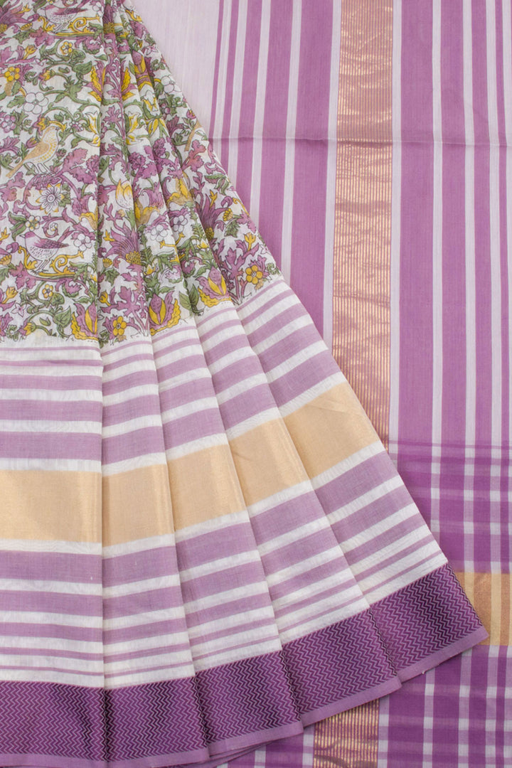 Lavender Printed Maheshwari Silk Cotton Saree 10061020