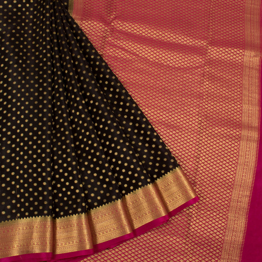 Mysore Crepe Silk Saree with Polka Dot Motifs and Zari Border
