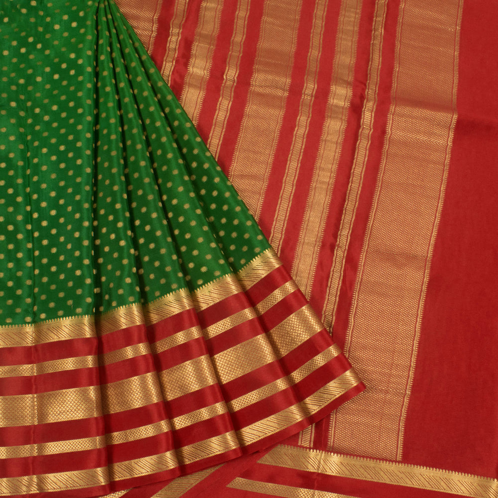 Mysore Crepe Silk Saree with Polka Dot Motifs and Zari Border