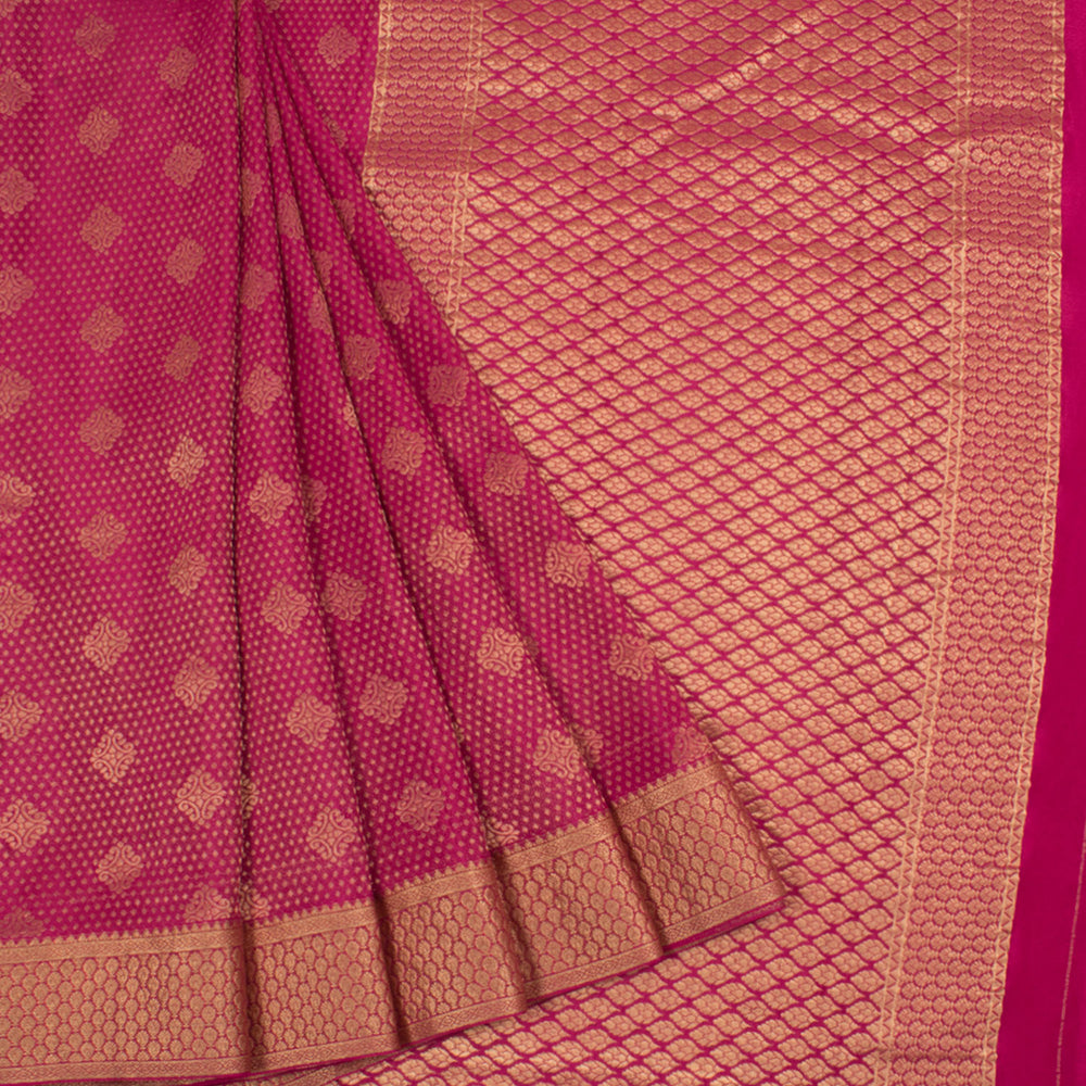 Mysore Crepe Silk Saree with Floral Diamond Motifs and Zari Border 