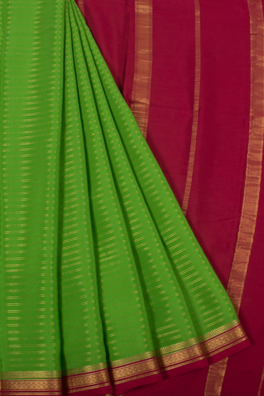Mysore Crepe Silk Saree with Horizontal Gold Stripes