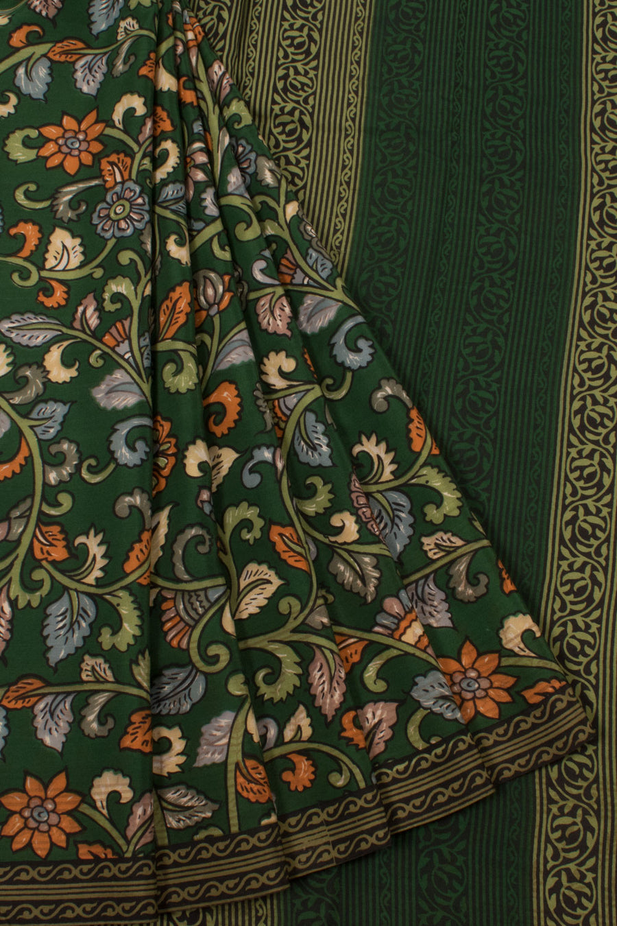 Printed Mysore Crepe Silk Saree with Kalamkari Floral Design