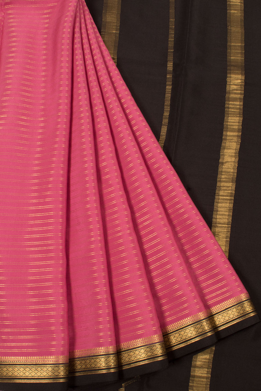 Mysore Crepe Silk Saree with Horizontal Gold Stripes 