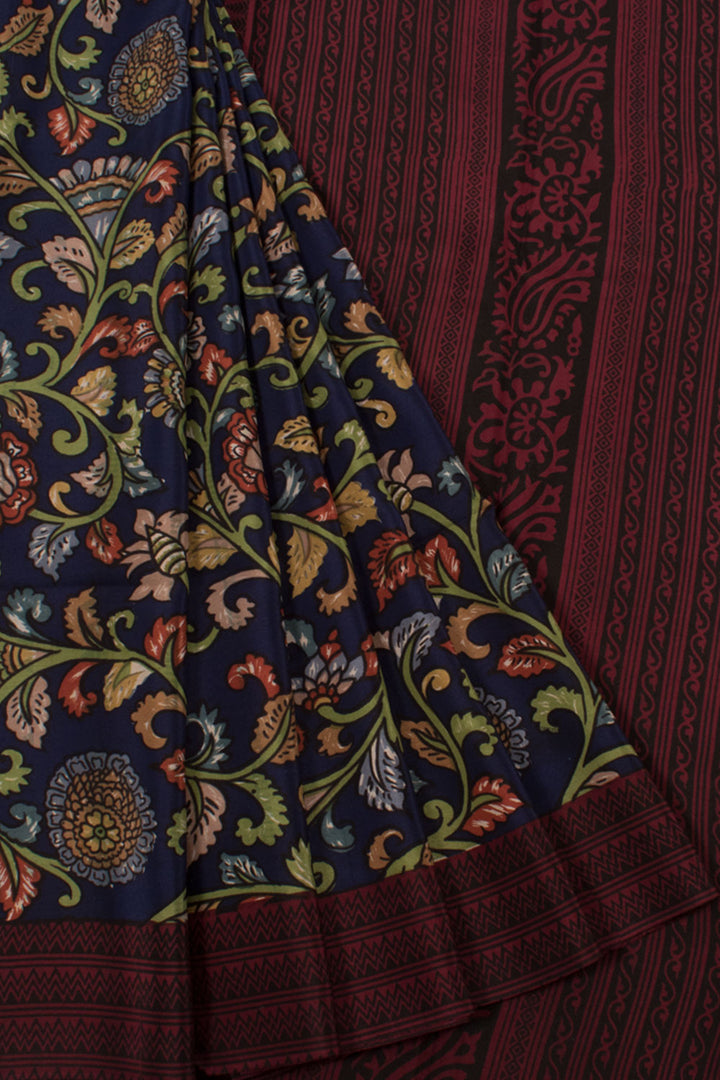 Printed Mysore Crepe Silk Saree with Kalamkari Floral Design