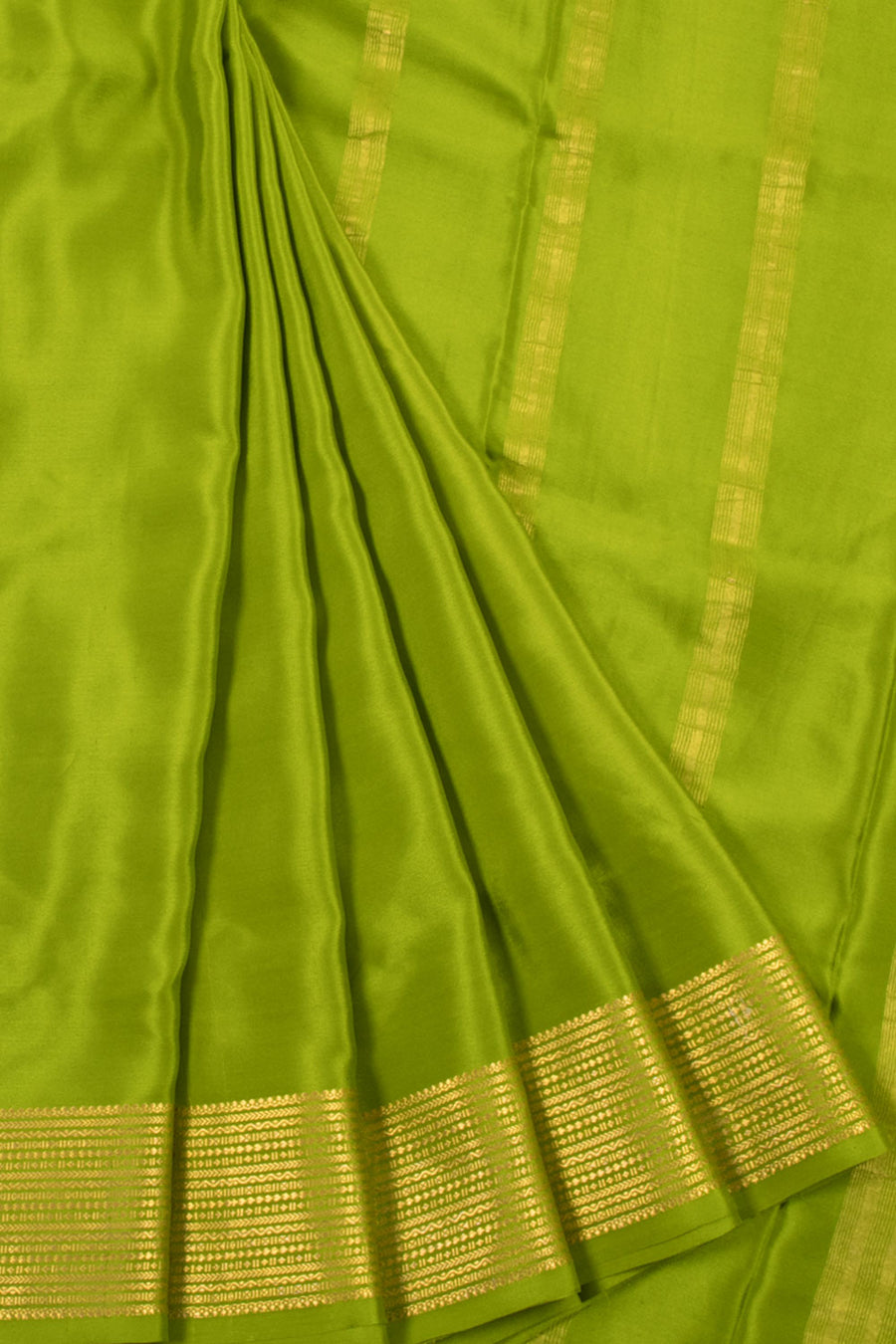 Green Mysore Crepe Silk Saree with Striped Pallu and Zari Border