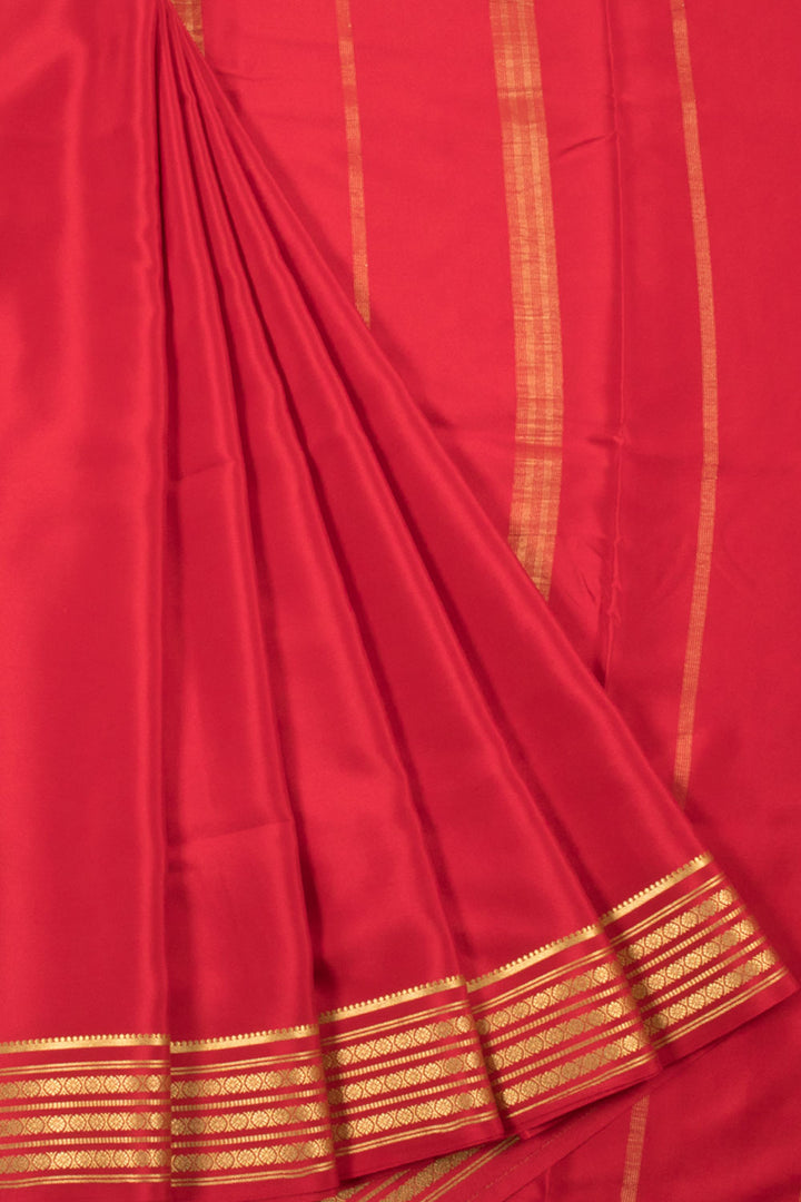 Maroon Mysore Crepe Silk Saree with Floral Motifs Zari Border and Striped Pallu