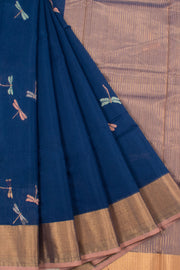 Handwoven Chanderi Silk Cotton Saree with Dragonfly Motifs and Zari Border