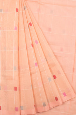 Handwoven Chanderi Silk Cotton Saree with Check Design 