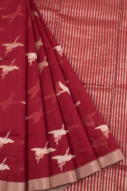 Handwoven Chanderi Silk Cotton Saree with Bird Motifs and Zari Border