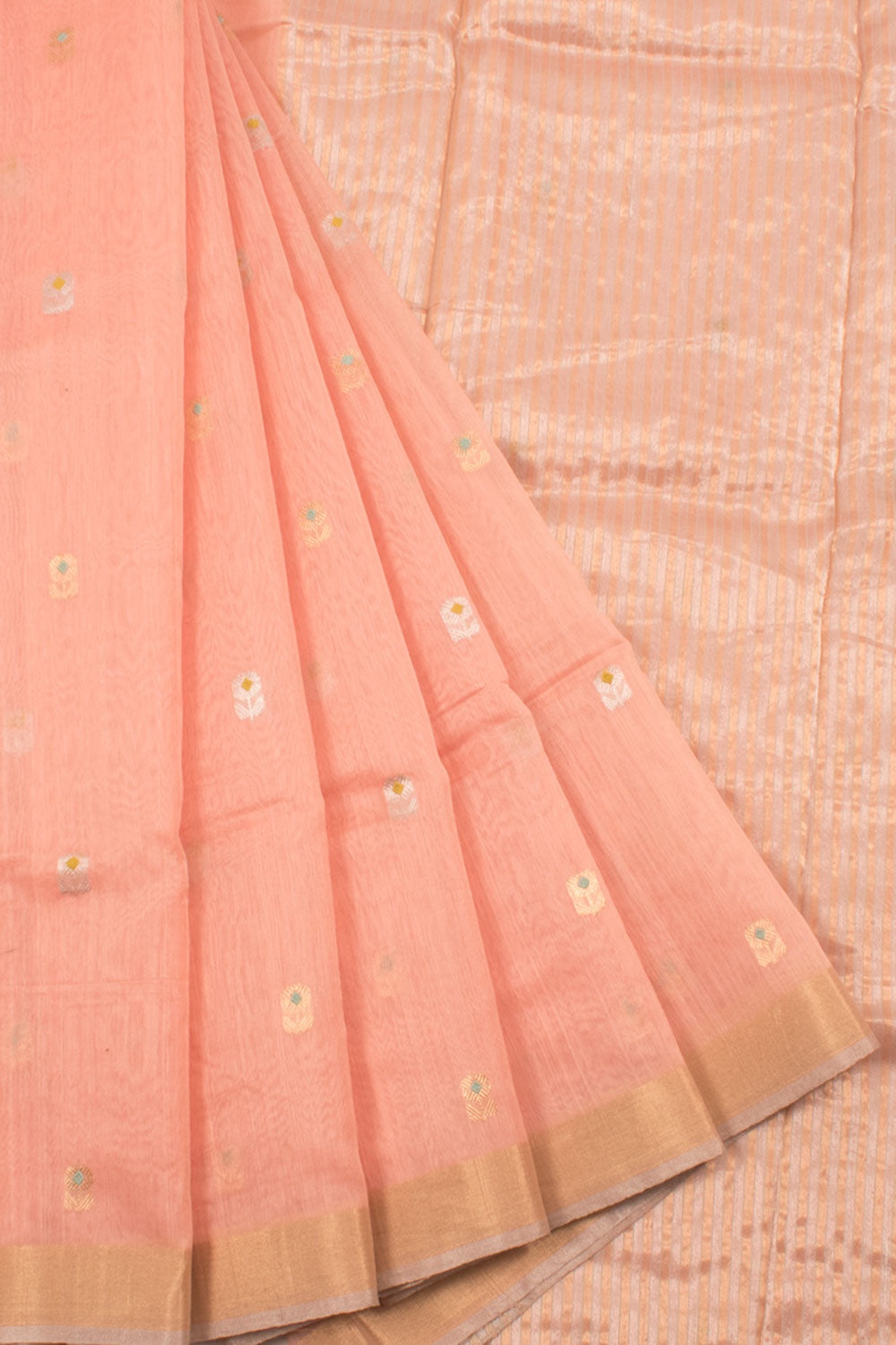Handwoven Chanderi Silk Cotton Saree with Floral Motifs