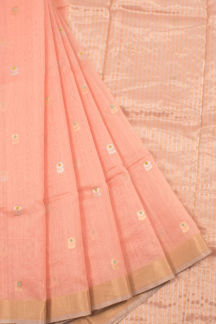 Handwoven Chanderi Silk Cotton Saree with Floral Motifs
