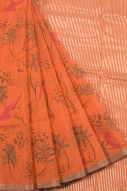 Printed Chanderi Silk Cotton Saree with Parrot Motifs