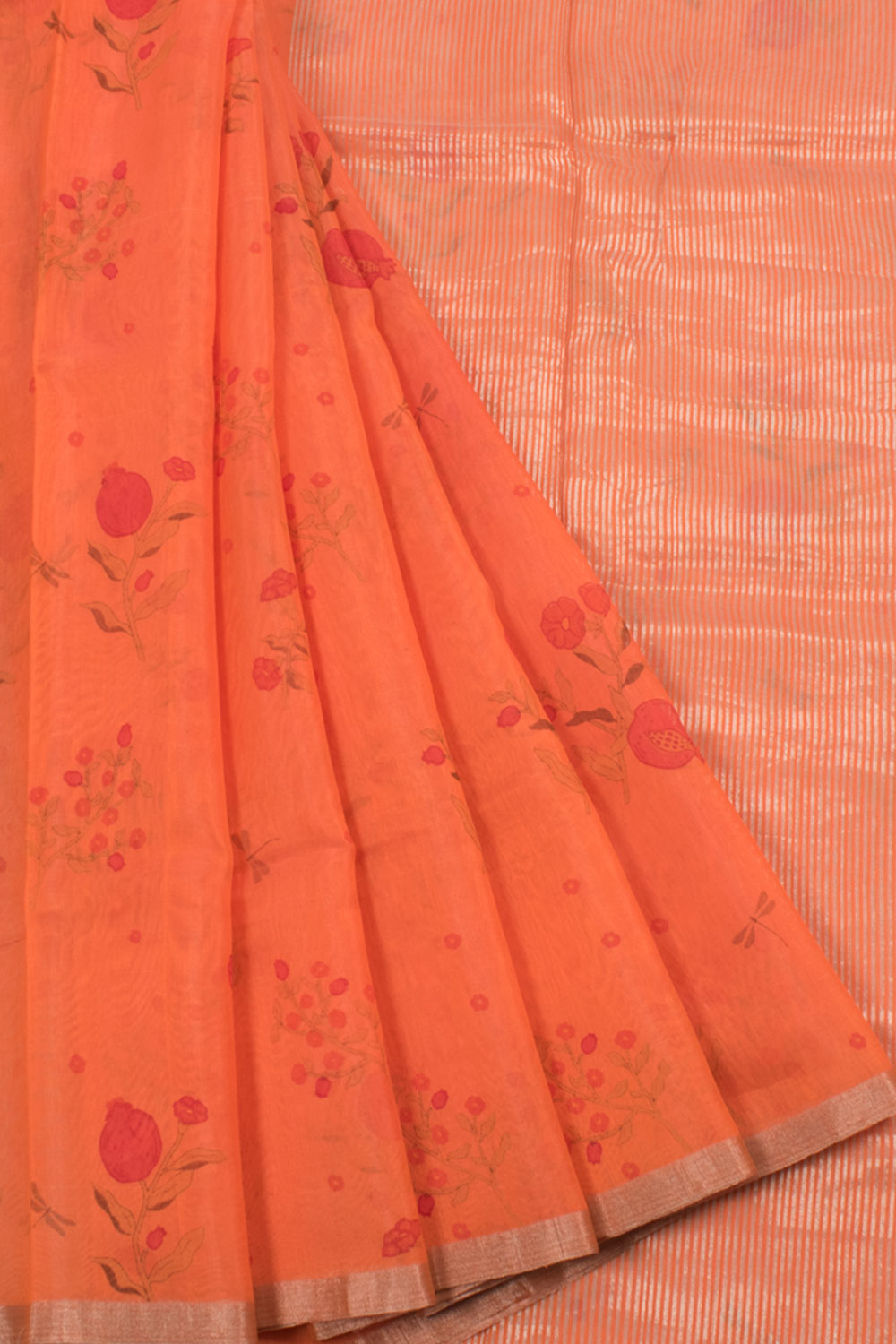 Printed Chanderi Silk Cotton Saree with Dragonfly and Floral Motifs 