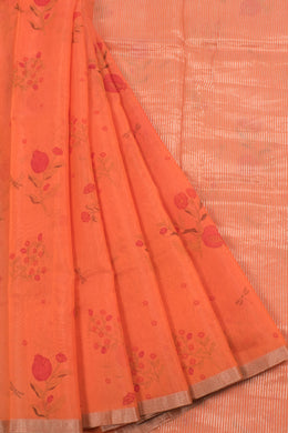 Printed Chanderi Silk Cotton Saree with Dragonfly and Floral Motifs 