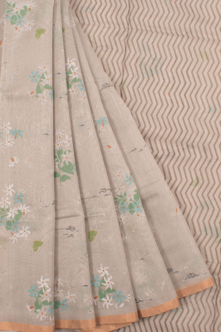Hand Printed Chanderi Silk Cotton Saree with Floral Motifs