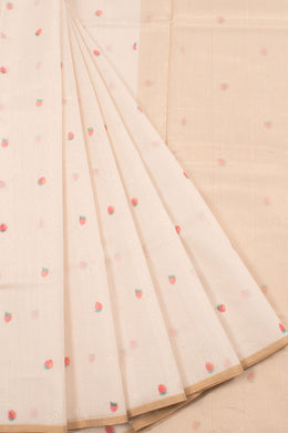 Handwoven Chanderi Silk Cotton Saree with Strawberry and Floral Motifs