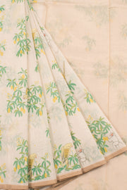 Hand Printed Chanderi Silk Cotton Saree with Parrot and Animal Motifs 