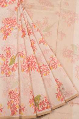 Hand Printed Chanderi Silk Cotton Saree with Parrot and Animal Motifs 