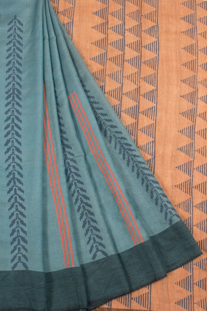 Hand Block Printed Khadi Silk Saree with Geometric Designs