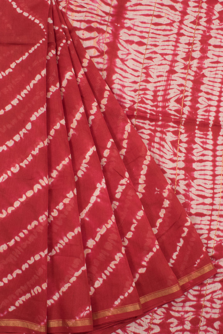 Shibori Printed Maheshwari Silk Cotton Saree with Stripes Design
