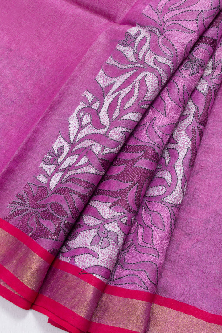 Violet Kantha Embroidered Silk Cotton Blouse Material 10061891