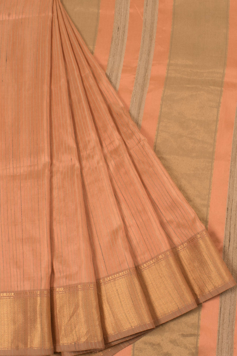 Handloom Maheshwari Silk Saree with Geecha Stripes and Chevron Zari Border
