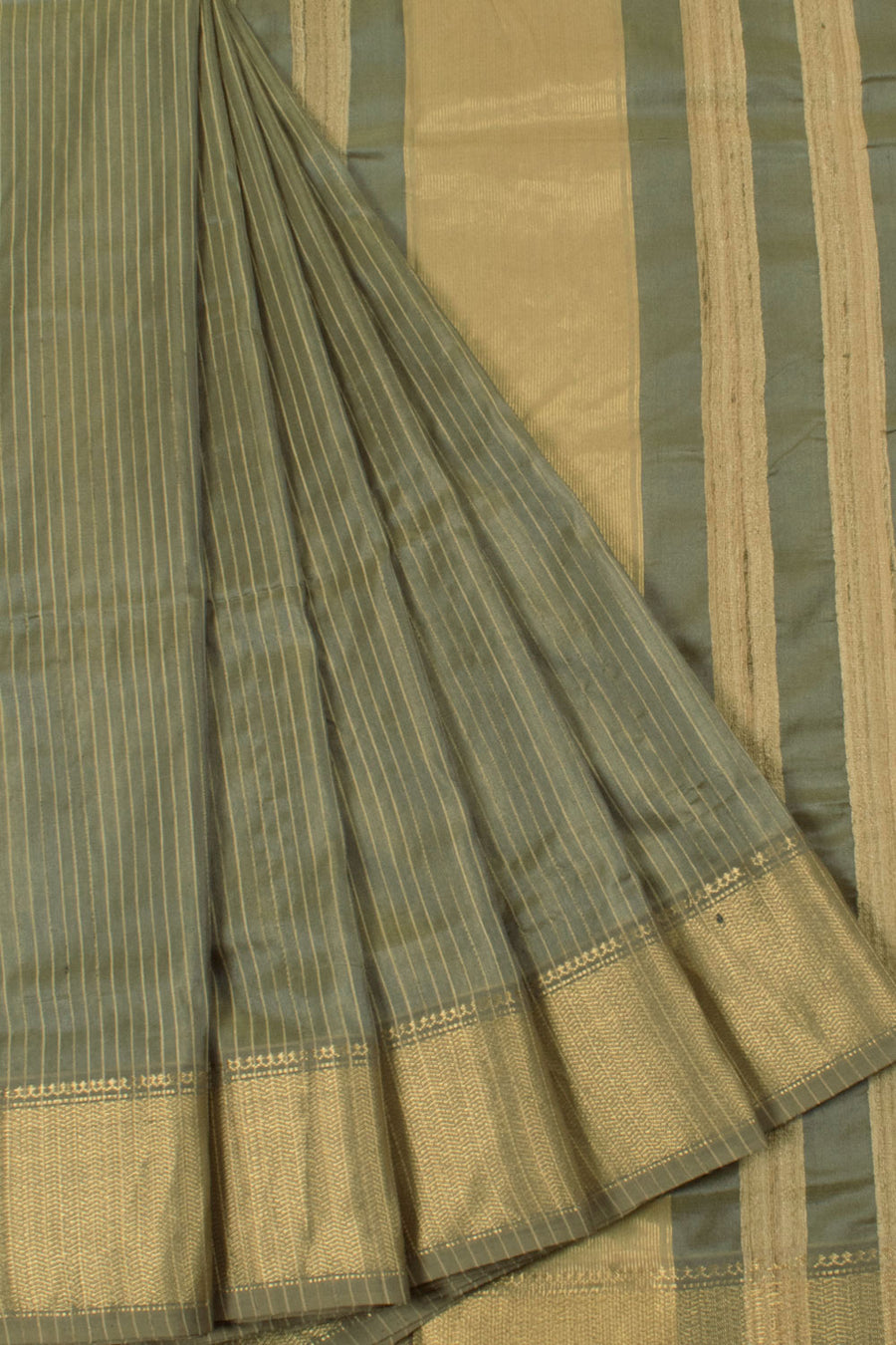 Handloom Maheshwari Silk Saree with Tussar Stripes and Chevron Border