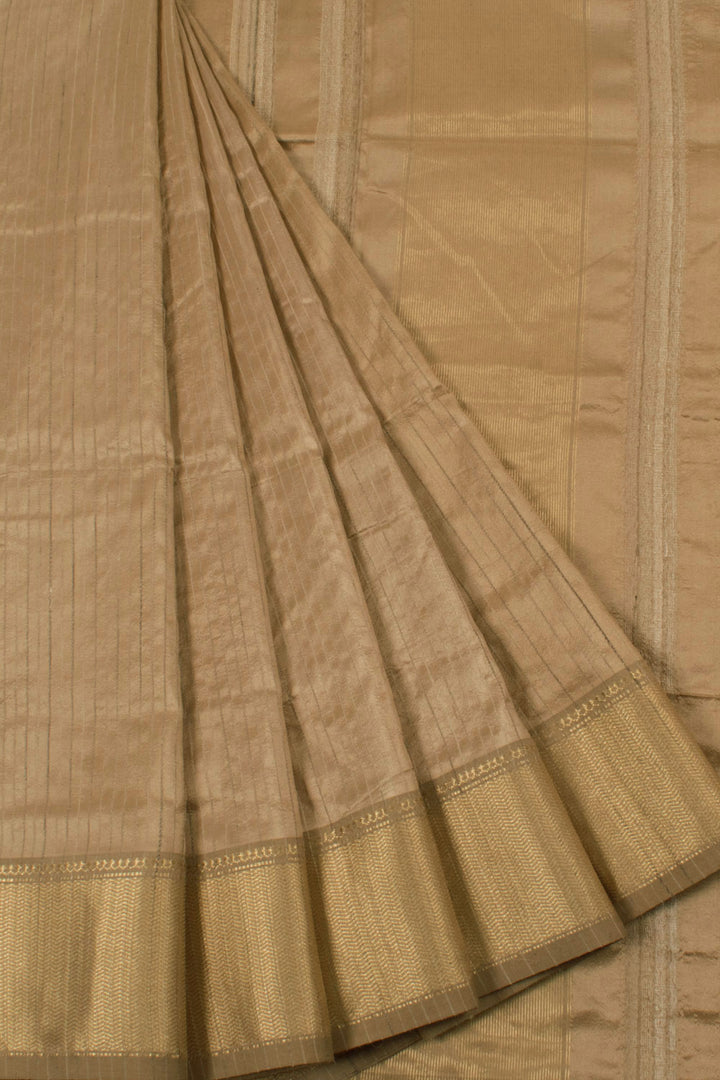 Handloom Maheshwari Silk Saree with Tussar Stripes Design and Chevron Zari Border