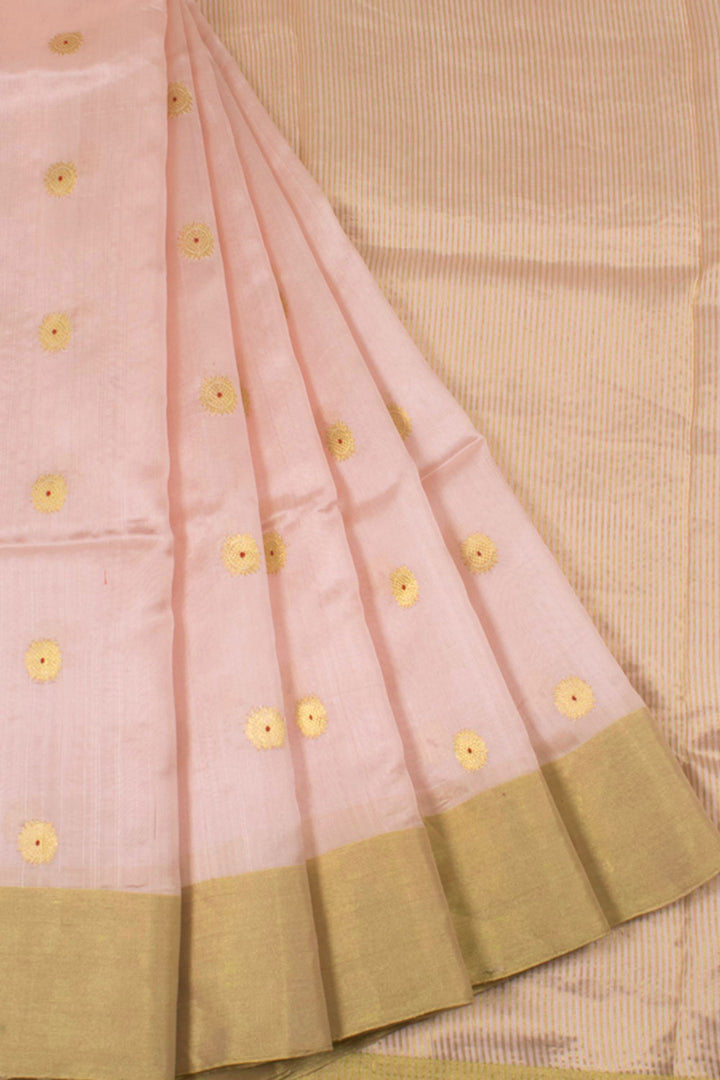 Handloom Chanderi Silk Saree with Meenakari Floral Motifs and Zari Stripes Pallu