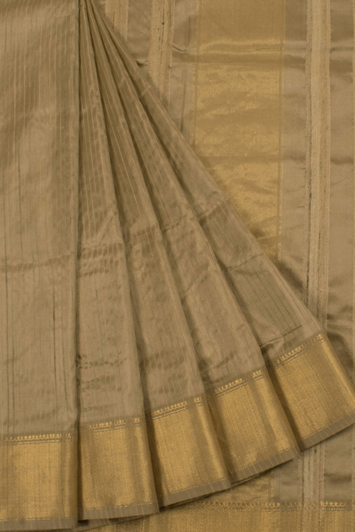 Handloom Maheshwari Silk Saree with Geecha Stripes and Chevron Zari Border