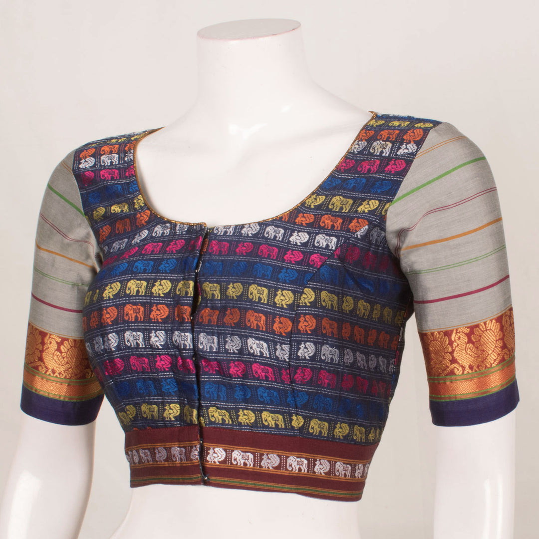 Handloom Cotton Blouse with Zari Piping 10055108