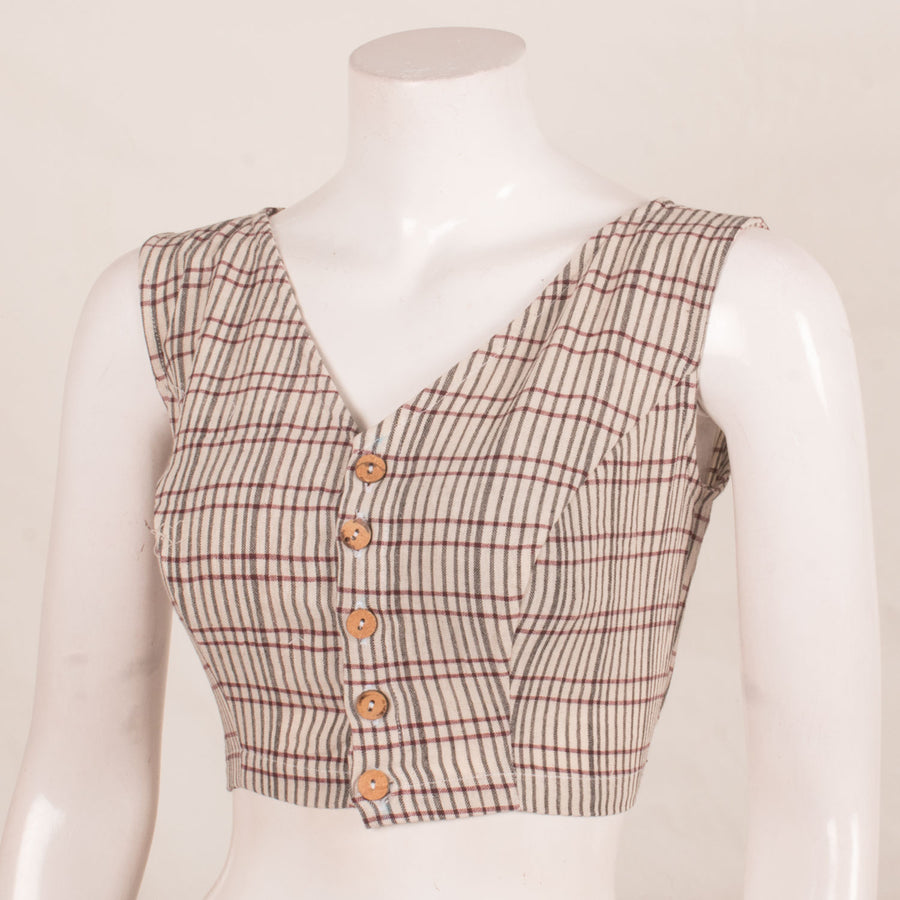 Handloom Sleeveless Kotpad Organic Cotton Blouse with Checks Design and Front Button Open