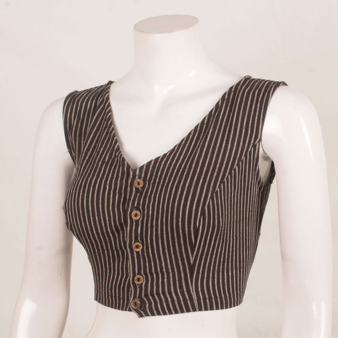 Handloom Sleeveless Kotpad Organic Blouse with Stripes Design and Front Button Open