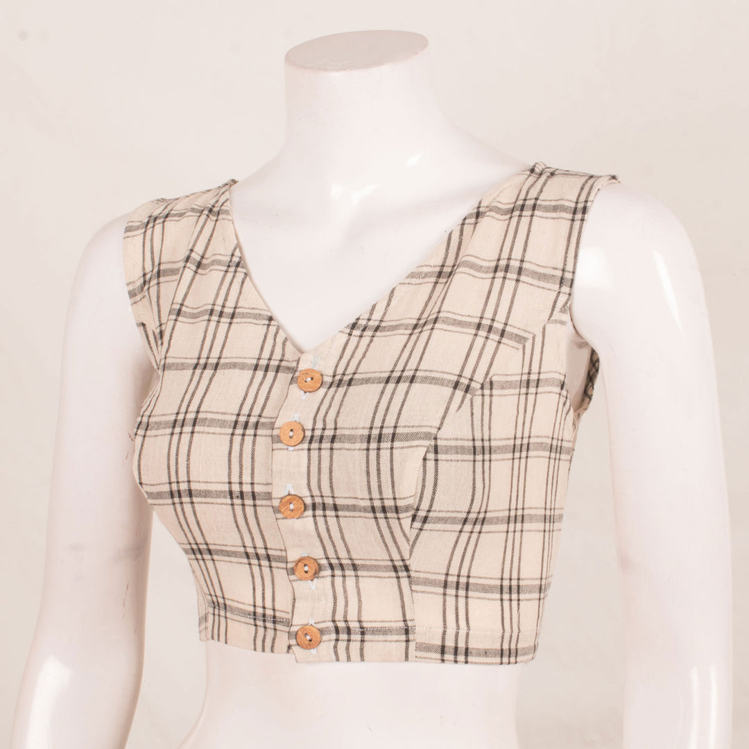 Handloom Sleeveless Kotpad Organic Blouse with Checks Design and Front Button Open