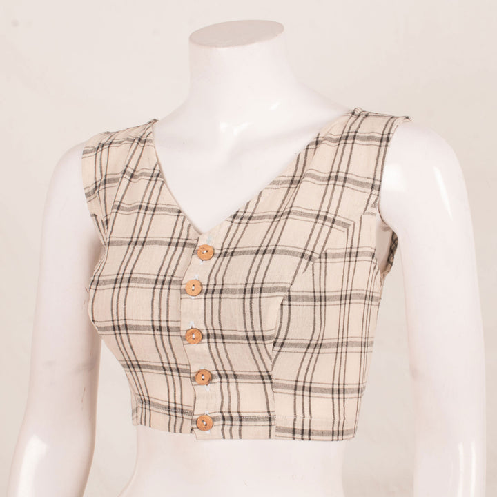 Handloom Sleeveless Kotpad Organic Blouse with Checks Design and Front Button Open