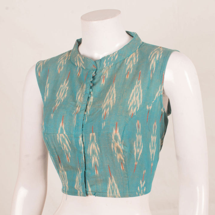 Handloom Sleeveless Pochampally Ikat Cotton Blouse with Chinese Collar Neck