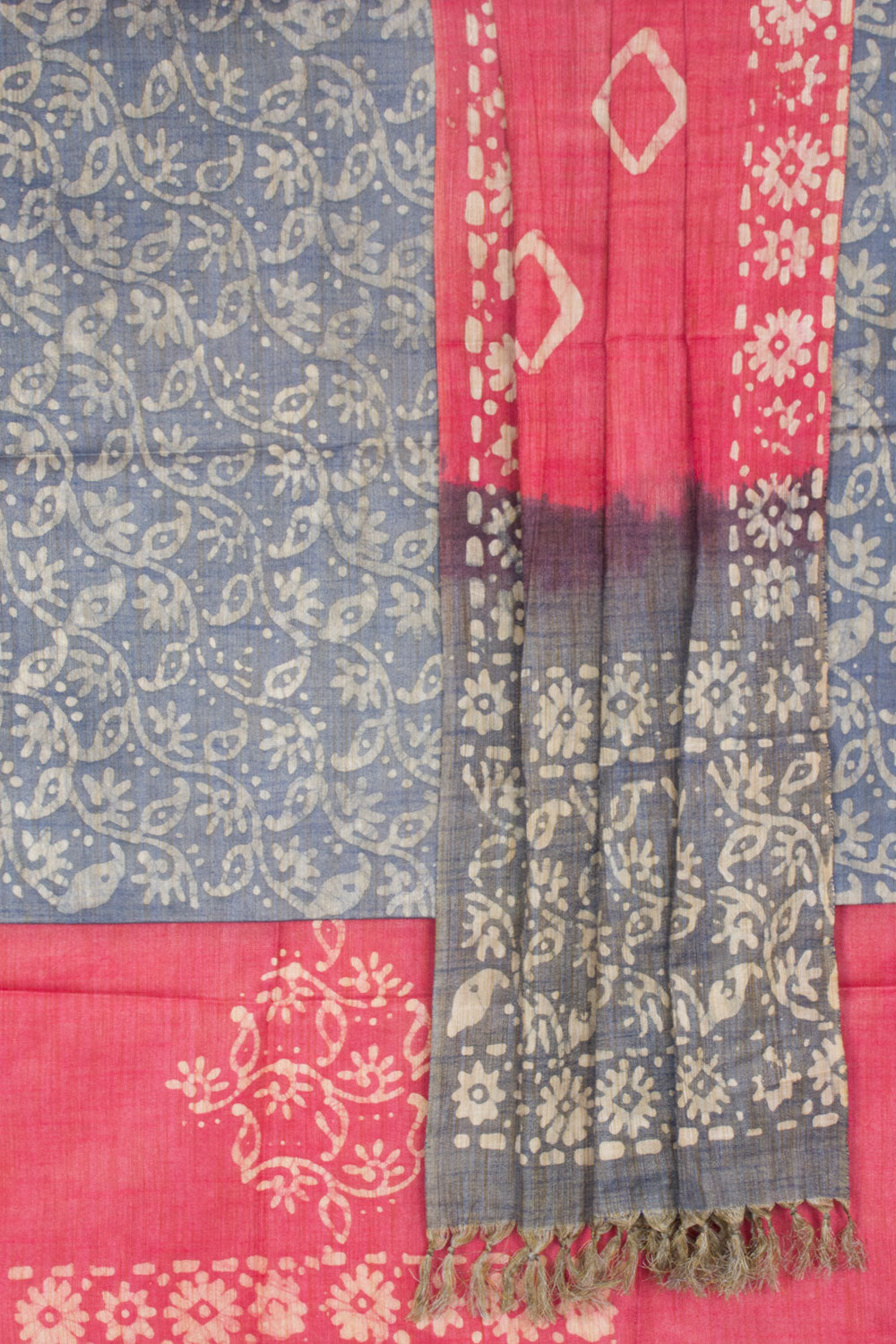 Grey Batik Printed Linen Cotton Salwar Suit Material