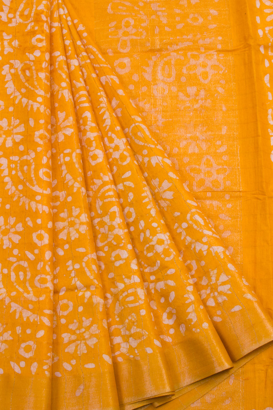 Batik Printed Linen Cotton Saree with Floral Designs