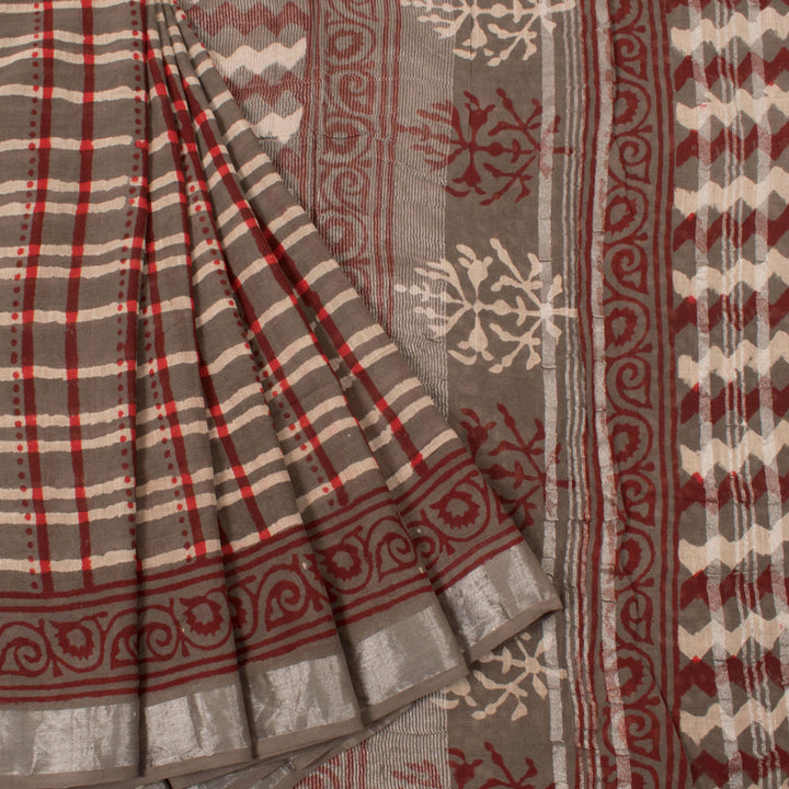 Dabu Printed Linen Cotton Saree 10053646