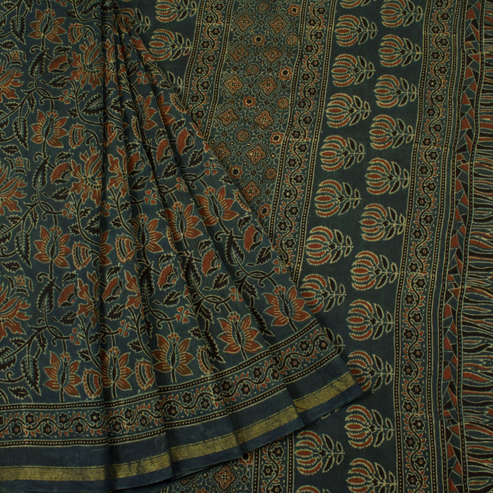 Ajrakh Printed Chanderi Cotton Saree 10054116