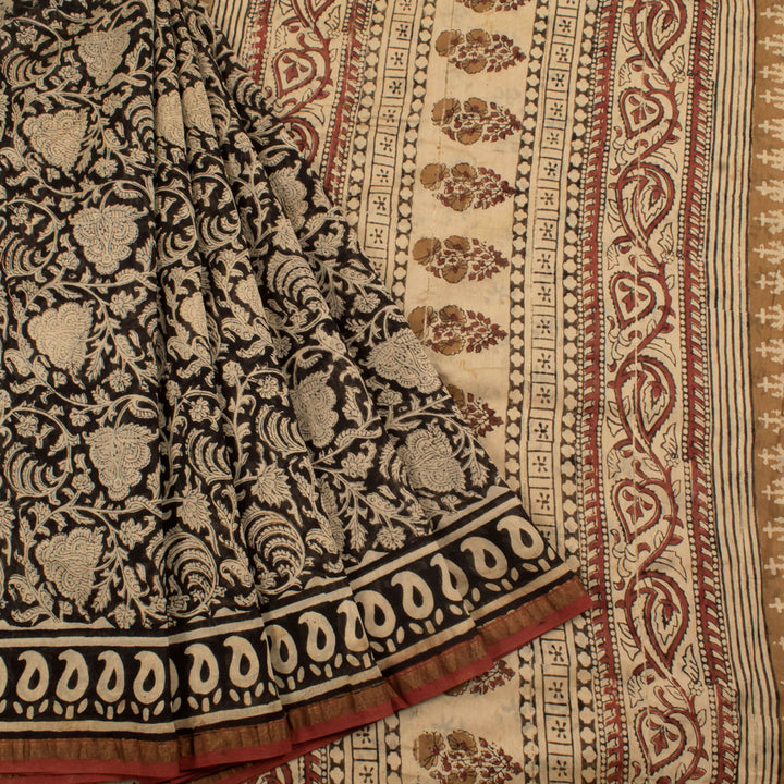 Hand Block Printed Chanderi Silk Cotton Saree 10055981