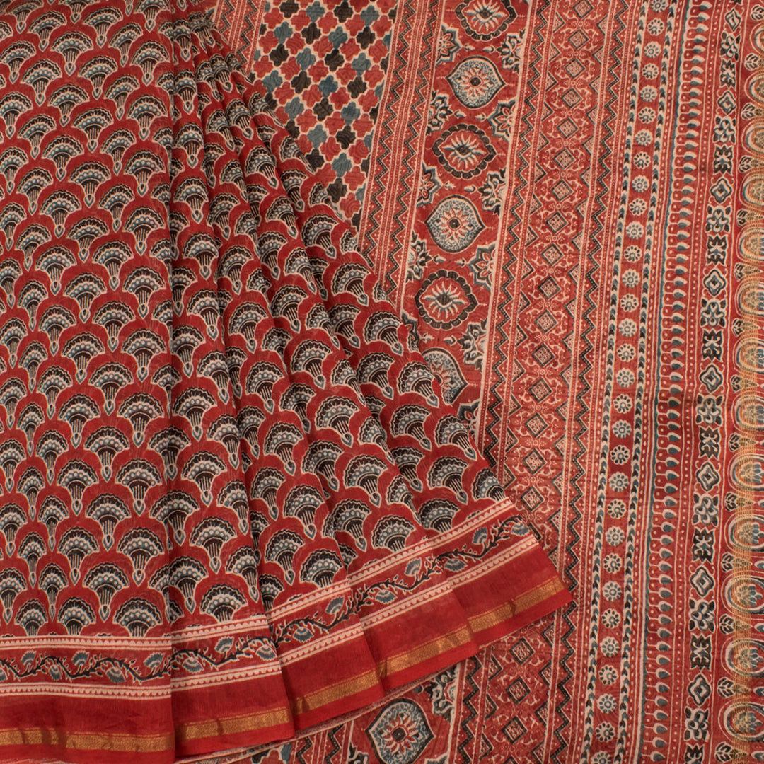 Hand Block Printed Chanderi Silk Cotton Saree 10055989