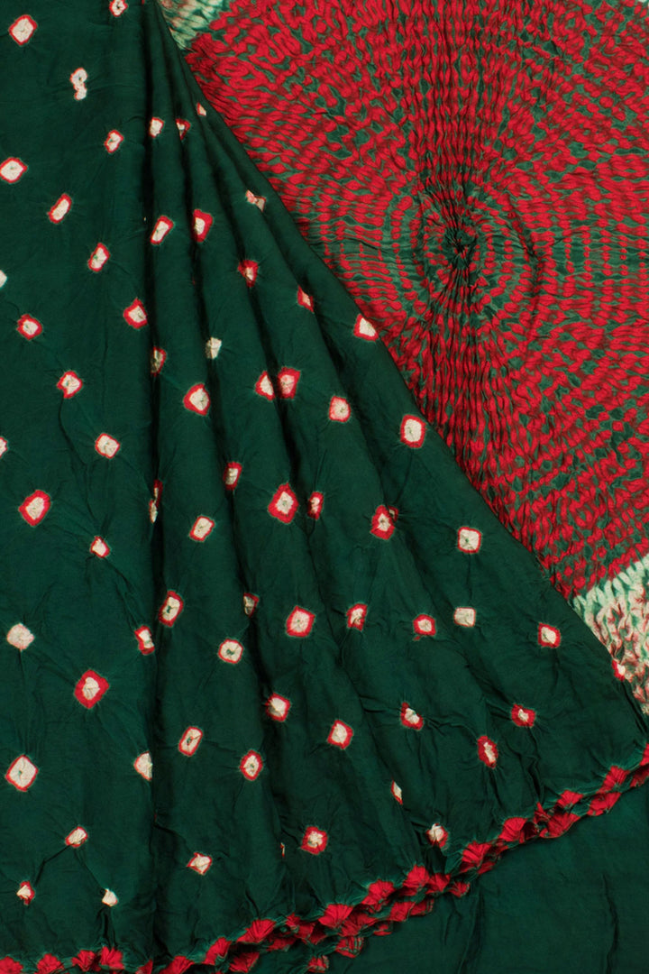 Handcrafted Bandhani Modal Silk Saree with Geometric Design Pallu
