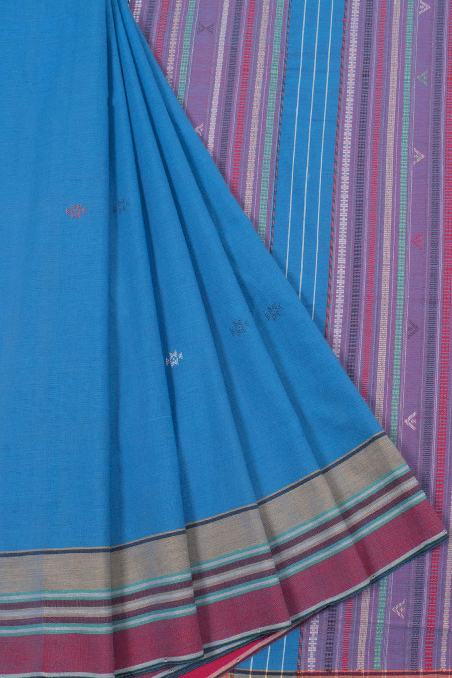 Handloom Bhujodi Kutch Cotton Saree with Geometric Motifs and Fancy Tassels