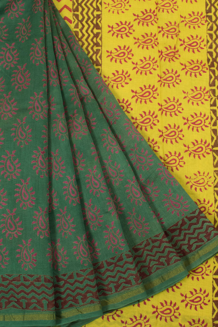 Hand Block Printed Chanderi Silk Cotton Saree with Floral Motifs 